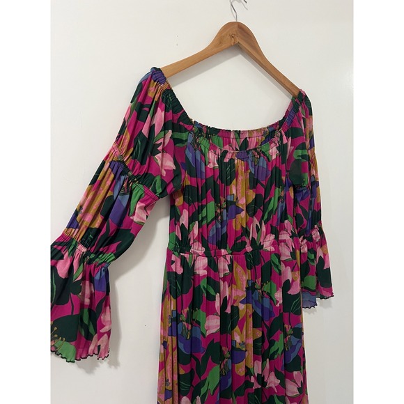 Diane von Furstenberg DVF Pink Floral Mesh Maxi Dress Bell Sleeve Medium - Picture 12 of 13